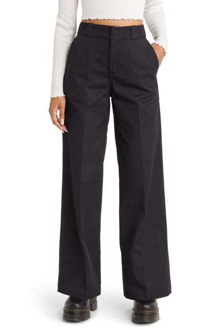 Dickies Wide Leg Twill Pants in Stonewashed Black at Nordstrom, Size 2