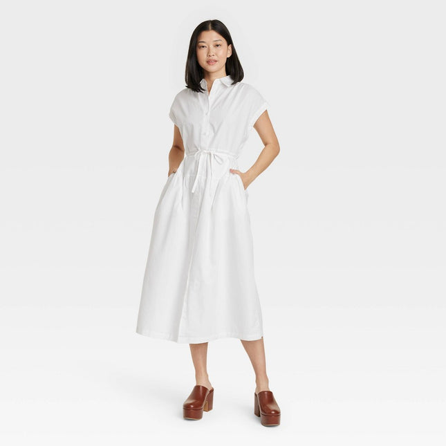 Women's Short Sleeve Midi Dress - A New Day™ White L