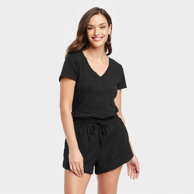 Women's Fitted V-Neck Short Sleeve T-Shirt - Universal Thread™ Black L