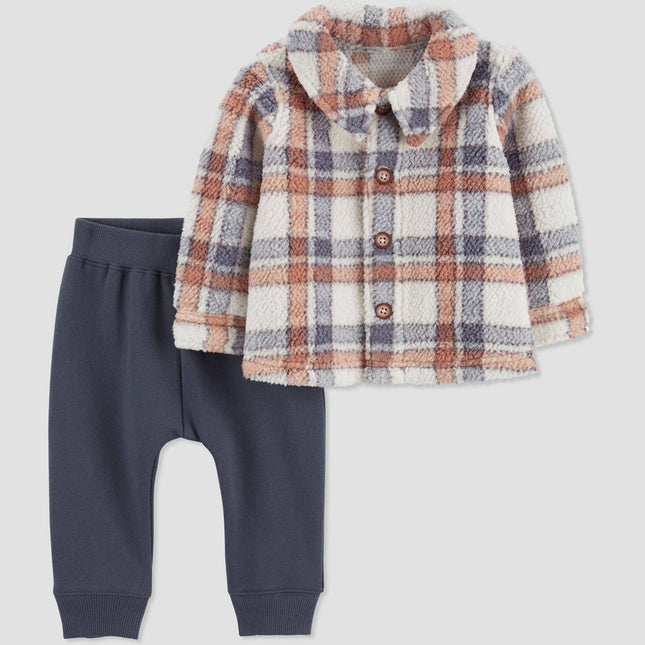 Carter's Just One You®️ Baby Boys' 2pc Flannel Top & Bottom Set - Gray/Brown 6M