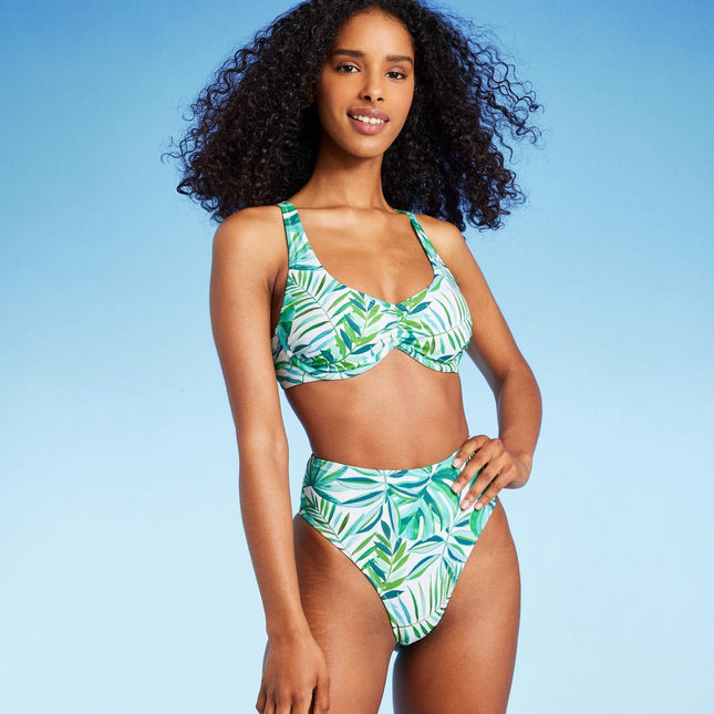 Women's Underwire Bralette Bikini Top - Shade & Shore™ Green Tropical Print 36C