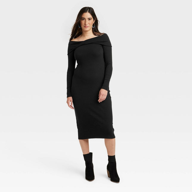 Women's Long Sleeve Midi Bodycon Dress - Universal Thread™ Black M