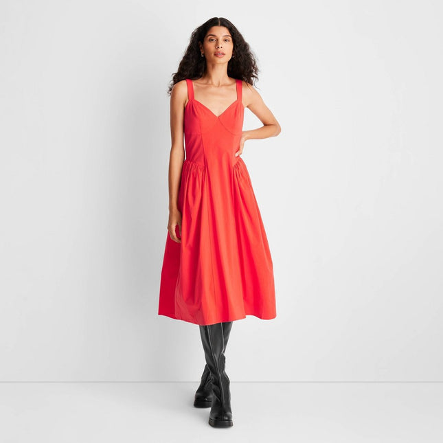 Women's Strappy Red Fit And Flare Midi Dress - Future Collective™ with Reese Blutstein Red 12