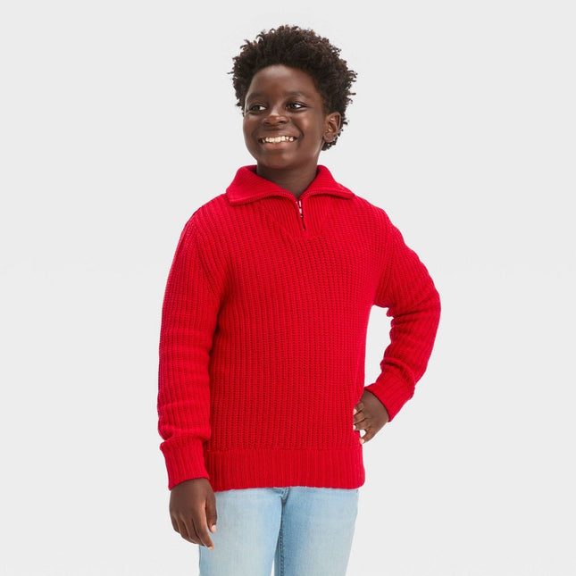 Boys' Quarter Zip Pullover Sweater - Cat & Jack™ Red XL