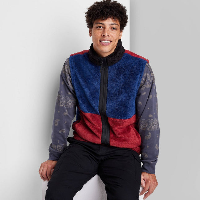 Men's Casual Fit Colorblock Fleece Vest - Original Use™ Red/Blue XL