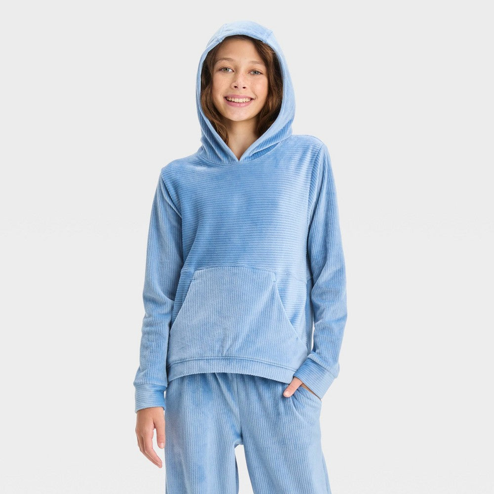 Girls Velour Hoodie All In Motion Blue XL Value Vault