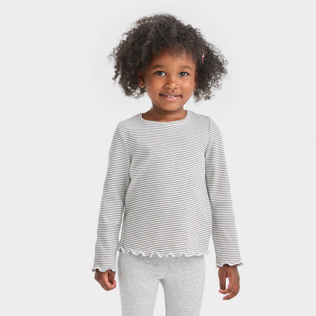 Toddler Girls' Striped Ribbed Long Sleeve T-Shirt - Cat & Jack™ Black 