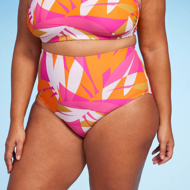Women's Abstract Bright Color Print High Waist Bikini Bottom - Kona Sol™ Multi X
