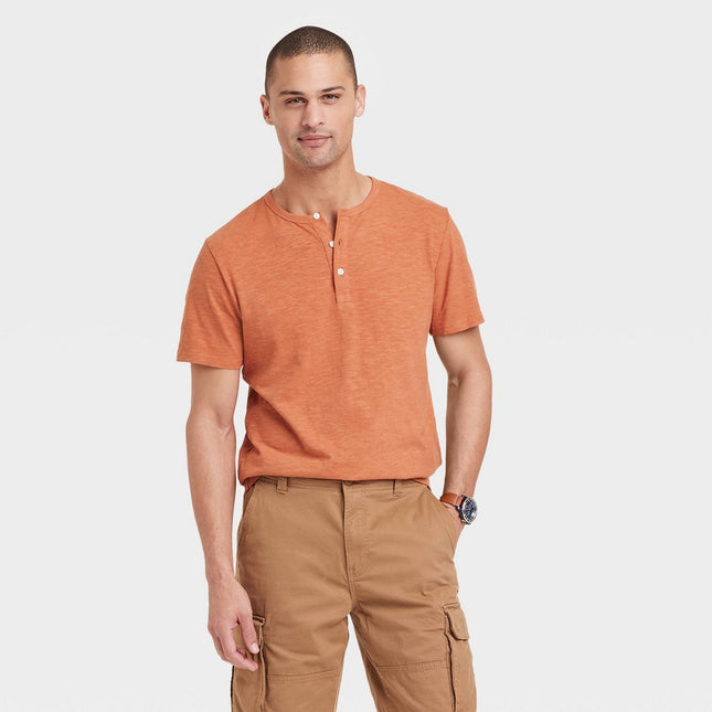 Men's Short Sleeve Henley Shirt - Goodfellow & Co™ Orange S