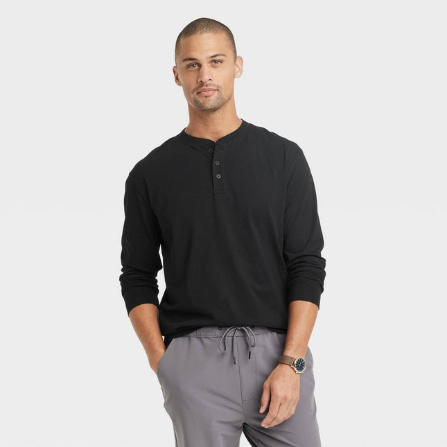 Men's Long Sleeve Henley Shirt - Goodfellow & Co™ Black XL