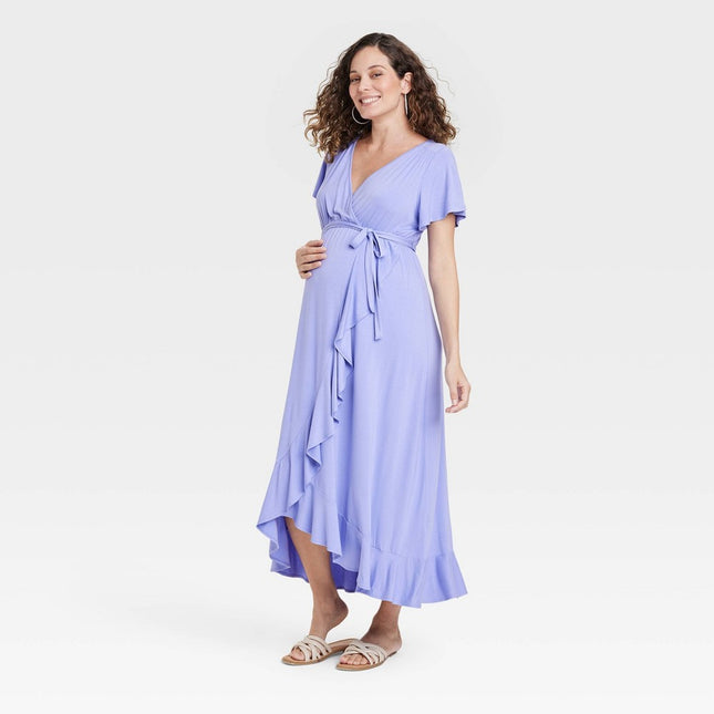 Flutter Short Sleeve Knit Maxi Maternity Empire Waist Dress - Isabel Maternity by Ingrid & Isabel™ Purple S