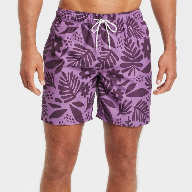 Men's 7" Floral Print Swim Shorts - Goodfellow & Co™ Lavender M