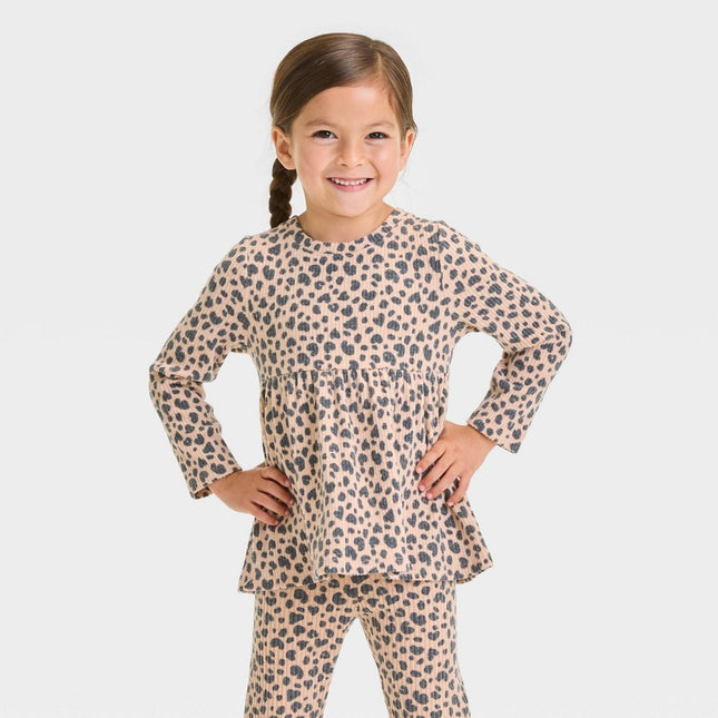 Toddler Girls' Ribbed Leopard Shirt - Cat & Jack™ Beige 