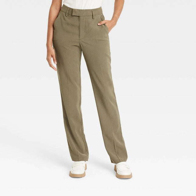 Women's High-Rise Regular Fit Full Length Straight Stovepipe Trousers - A New Day™ Olive 8