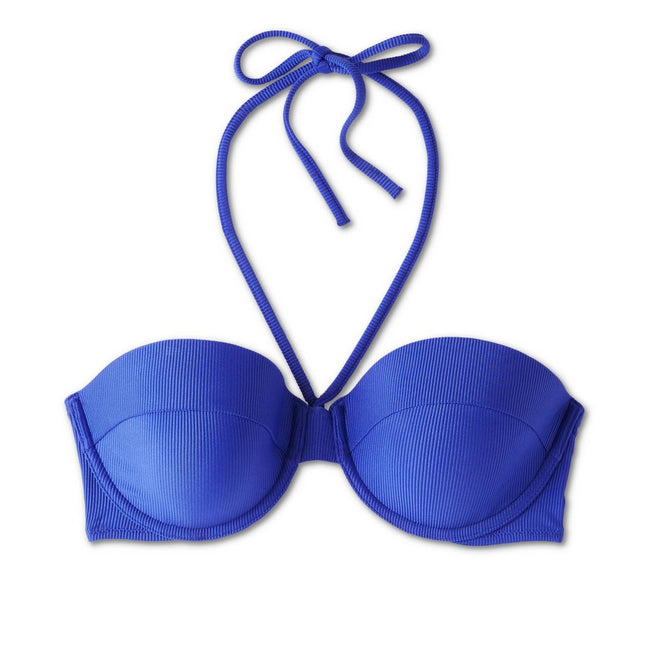 Women's Lightly Lined Ribbed Halter Bikini Top - Shade & Shore™ Blue 34D