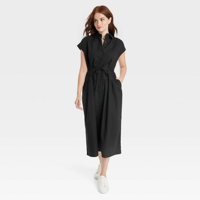 Women's Short Sleeve Midi Dress - A New Day™ Black L