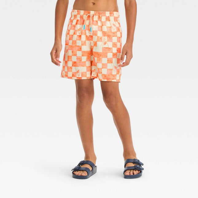 Boys' Checkered Swim Shorts - Cat & Jack™ Orange M