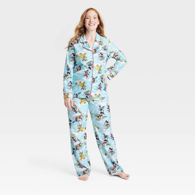 Women's Disney 100 Mickey Mouse & Friends Matching Family 2pc Coat Pajama Set - Blue XS
