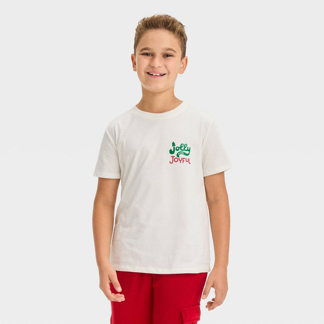 Boys' Short Sleeve Timeless 'Joyful & Jolly' Graphic T-Shirt - Cat & Jack™ Cream S