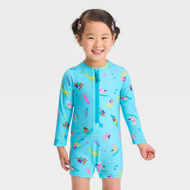 Toddler Girls' Sealife One Piece Swimsuit - Cat & Jack™ Turquoise Blue 2T