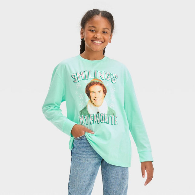 Girls' Long Sleeve Oversized 'Elf' Graphic T-Shirt - art class™ Mint Green XL