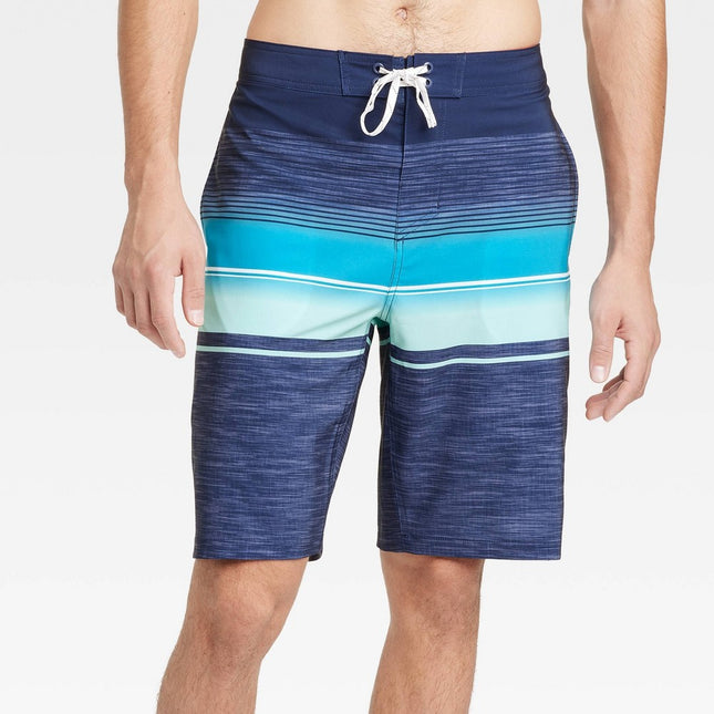Men's 10" Ocean Striped Swim Shorts - Goodfellow & Co™ Dark Blue 34