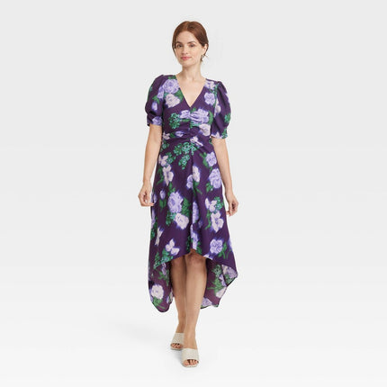 Women's Crepe Short Sleeve Midi Dress - A New Day™ Navy Floral XS