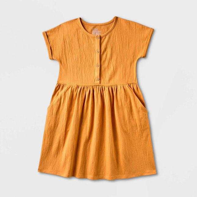 Girls' Adaptive Short Sleeve Knit Dress - Cat & Jack™ Dark Mustard Yellow 