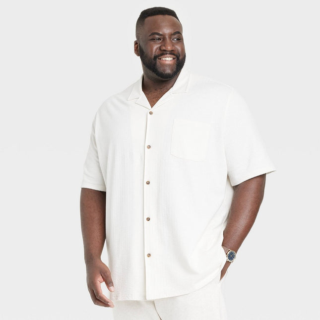 Men's Big & Tall Short Sleeve V-Neck Button-Down Shirt - Goodfellow & Co™ Cream LT