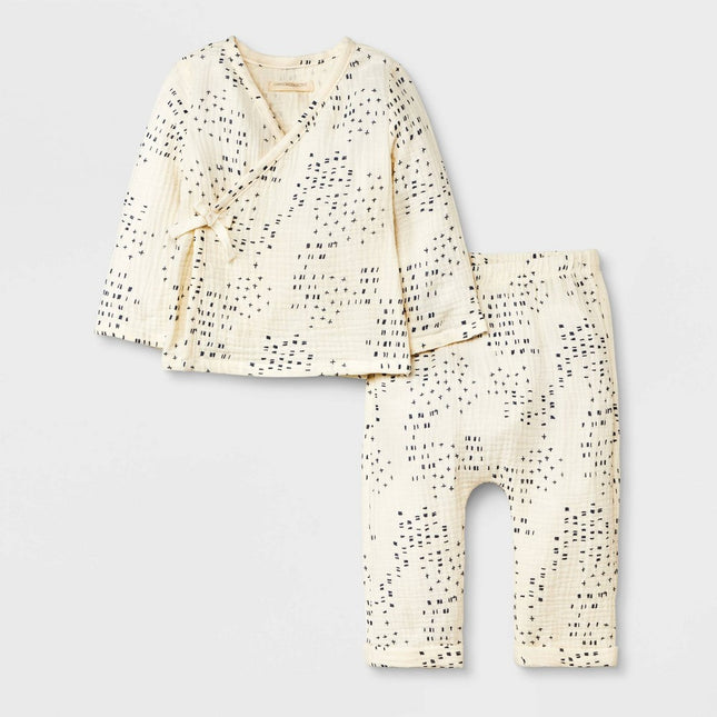 Grayson Collective Baby Gauze Kimono Top & Jogger Pants Set - Off-White 18M