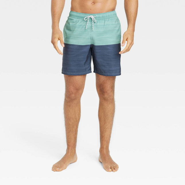 Men's 7" E-Waist Colorblock Swim Shorts - Goodfellow & Co™ Blue/Coast Green M