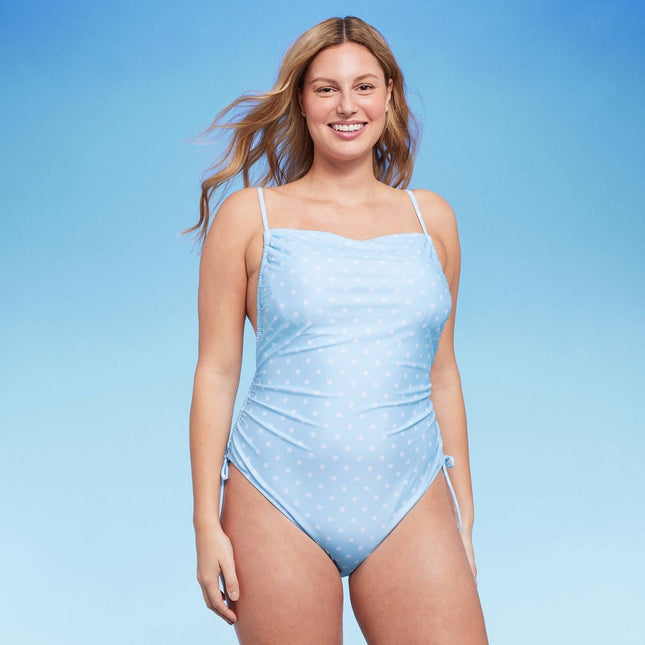 Women's Side-Cinch Detail Extra High Leg Cheeky One Piece Swimsuit - Wild Fable™ Blue XS