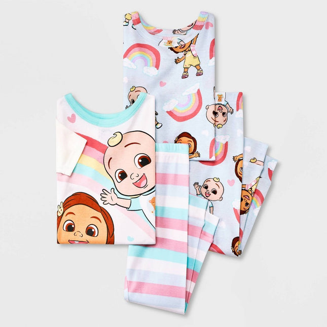 Toddler Girls' 4pc Cocomelon Rainbow Snug Fit Pajama Set - Blue