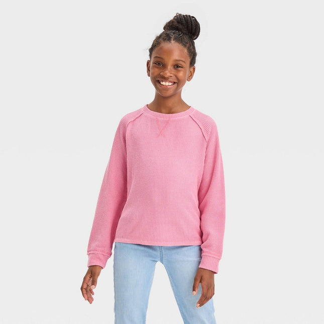 Girls' Cozy Waffle Pullover - Cat & Jack™ Dusty Pink M