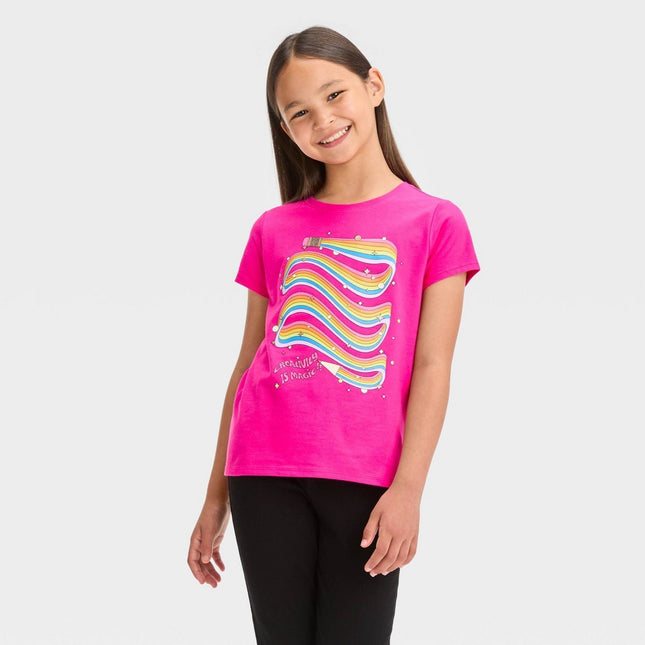 Girls' Short Sleeve Graphic T-Shirt - Cat & Jack™ Bright Pink M