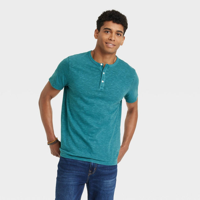 Men's Short Sleeve Henley Shirt - Goodfellow & Co™ Teal Green M