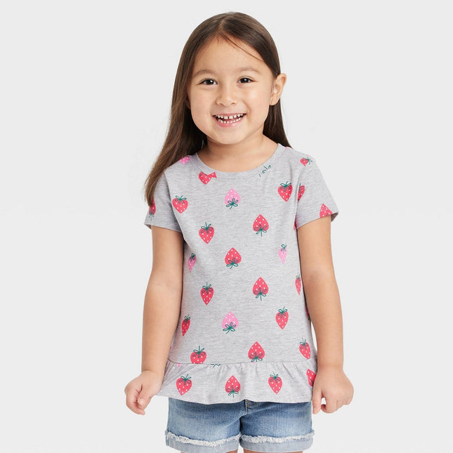 Toddler Girls' Strawberries Short Sleeve Top - Cat & Jack™ Gray 5T