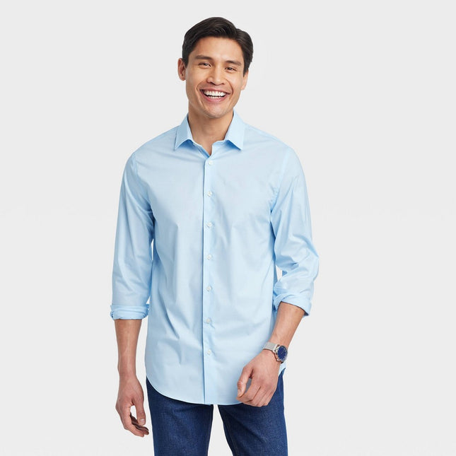 Men's Performance Dress Standard Fit Long Sleeve Button-Down Shirt - Goodfellow & Co™ Blue M