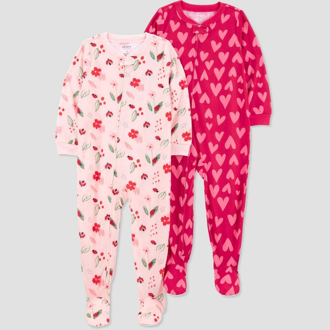 Carter's Just One You® Toddler Girls' Hearts & Floral Printed Footed Pajamas - Red/Pink 18M