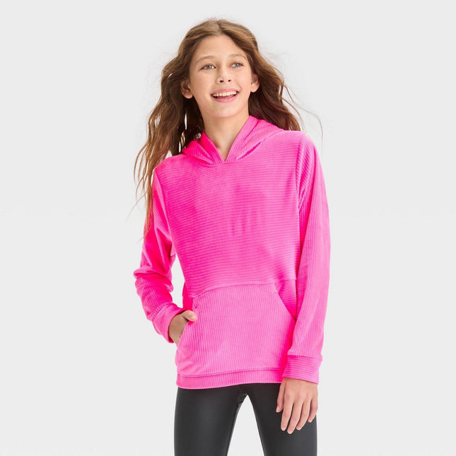 Girls' Velour Hoodie - All In Motion™ Neon Pink XL