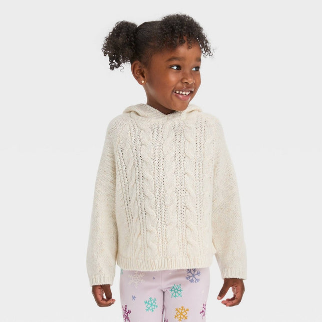 Toddler Girls' Cable Sweater with Hood - Cat & Jack™ Cream 4T-5T