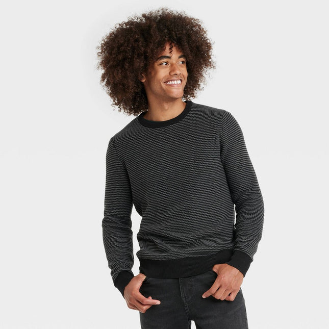 Men's Striped Crewneck Pullover Sweater - Goodfellow & Co™ Black L