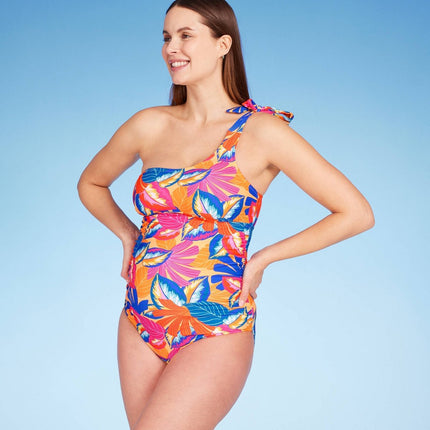 Asymmetric Tie Shoulder One Piece Maternity Swimsuit - Isabel Maternity by Ingrid & Isabel™ Floral M