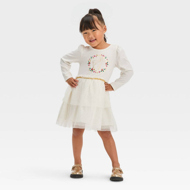Toddler Girls' Deer Tulle Dress - Cat & Jack™ Cream 18M