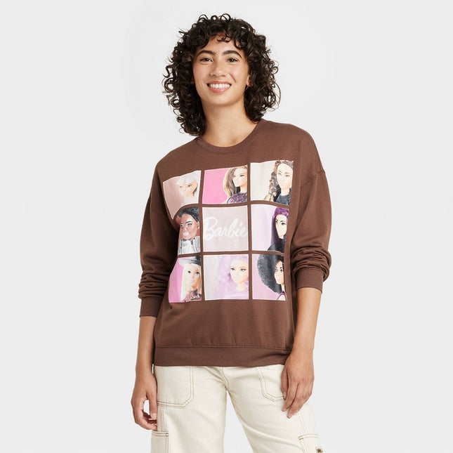 Women's Barbie Squares Cozy Graphic Sweatshirt - Brown XL