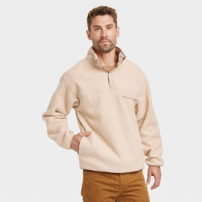 Men's High Pile Fleece Pullover Sweatshirt - Goodfellow & Co™ Cream XXL