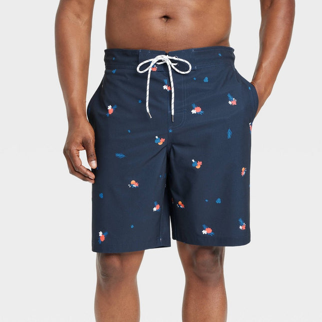 Men's 9" Sun Print E-Board Swim Shorts - Goodfellow & Co™ Navy Blue L