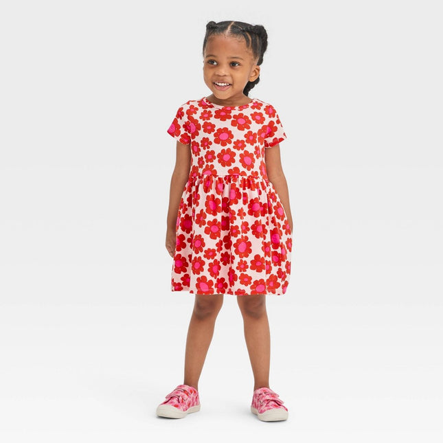 Toddler Girls' Floral Short Sleeve Dress - Cat & Jack™ Pink 3T