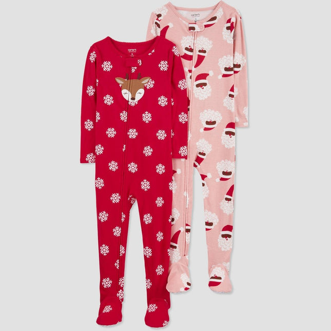 Carter's Just One You® Toddler Girls' Snowflake Reindeer/Santa Footed Pajama - Pink 12M
