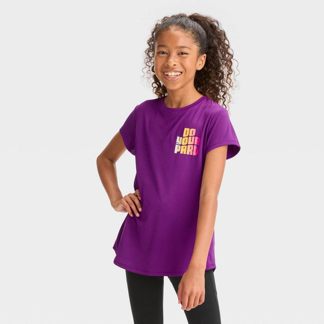 Girls' Short Sleeve 'Do Your Part' Graphic T-Shirt - All In Motion™ Dark Purple S